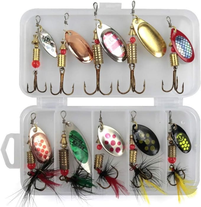 Set van 10 Meerkleurige Visblinkers voor Forel en Baars met Opbergdoos