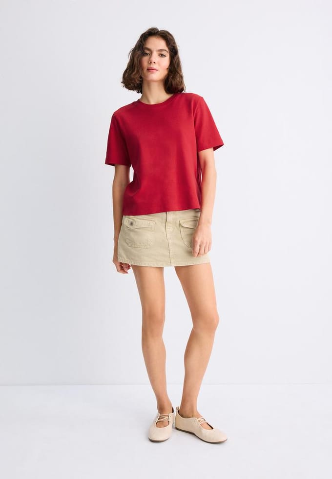 Stradivarius B01 Basic T-shirt regular fit heavy weight  Donkerrood XS