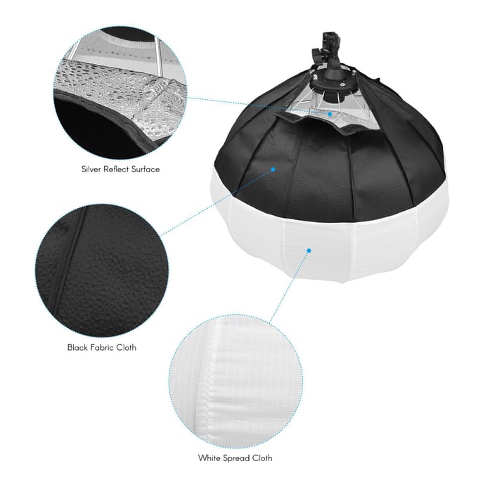 50cm/ 19.7in Lantaarn Softbox Sferisch Opvouwbare Softbox Snelle Installatie met E27 Fitting Draagtas EU Plug white