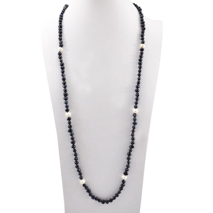 Proud Pearls® zwarte parelketting met grote witte parels (100cm lengte)