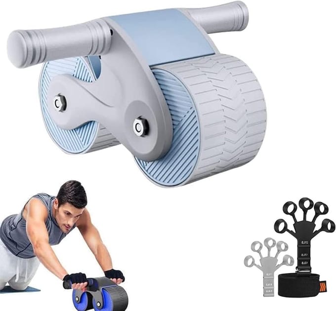 Buikspierroller - Buiktrainer - Core Training - Automatische Rebound - Dubbele Wielen - Grijs