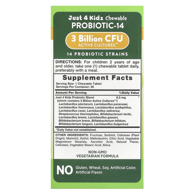 Nature's Truth, Just 4 Kidz, Probiotique à croquer-14, Baies naturelles, 3 milliards d'UFC, 30 comprimés à croquer