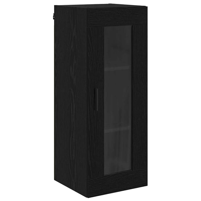 vidaXL Wandkast Zwart Eiken 34,5 x 34 x 90 cm Geengineerd Hout en Glas