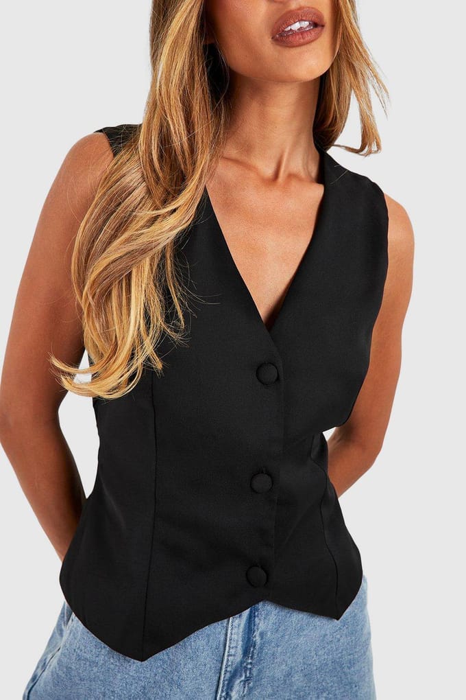 boohoo Dames Tailored Woven Waistcoat | Black | Maat: 10