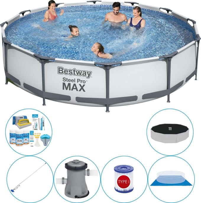 Steel Pro MAX Rond 366x76 cm - Zwembad Combinatie Pakket