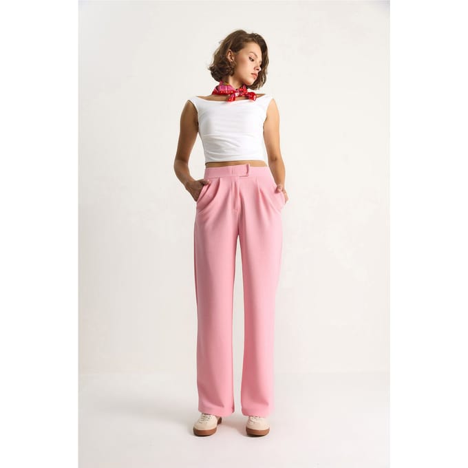 Hoge Taille Wijde Pijpen Geplooide Broek