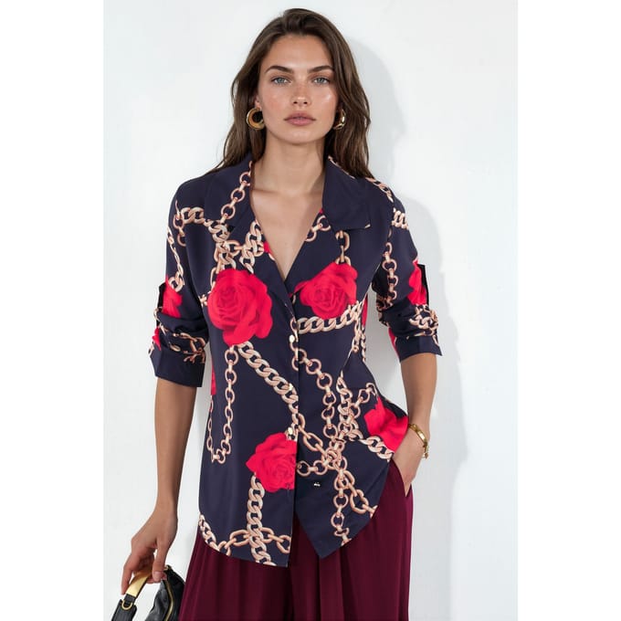 Bloemencrepe Knopenblouse