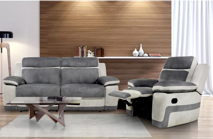 Vente-unique Relax driezitsbank + fauteuil van microvezel TALCA - Antraciet en licht grijs