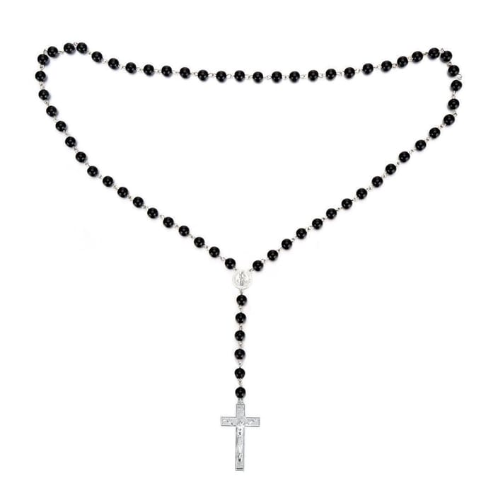 Fako Bijoux® - Rozenkrans Ketting - Glas - Zwart - 8mm