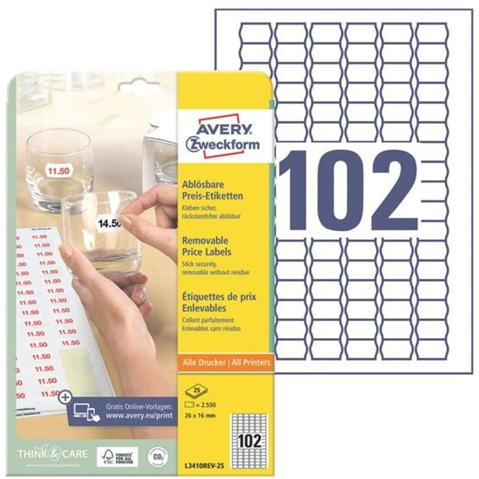 Avery Zweckform L3410REV - price tag labels - 2550 label(s) - 16 x 26 mm