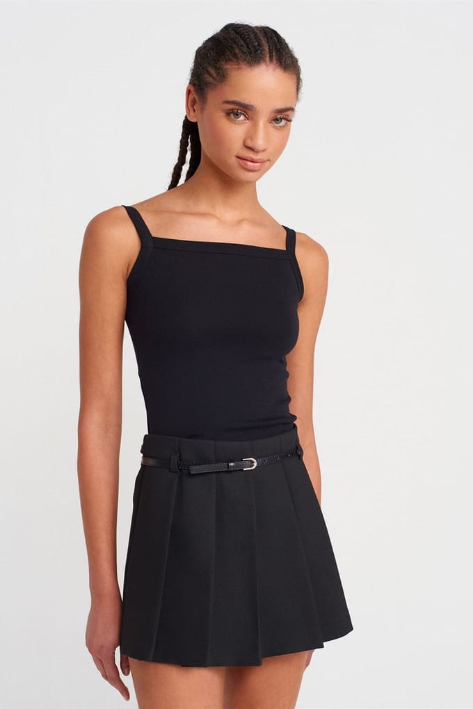 Geribbelde Katoenen Blouse met Vierkante Hals