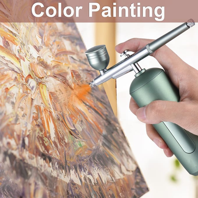 Draagbare airbrush met compressor Handheld draadloze luchtborstelpen Dual-action, op 2 niveaus verstelbaar groen