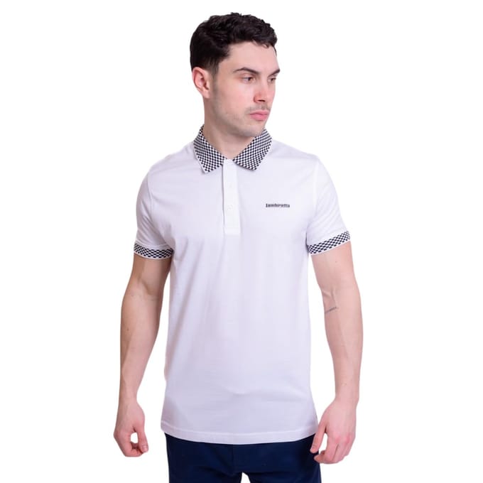 Lambretta Heren Twee Kleur Badge Polo Shirt (Wit)
