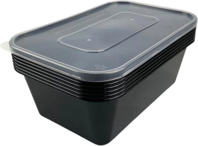 Magnetron bakje met deksel - 1000ml - 50 stuks - diepvriesbakje - zwart