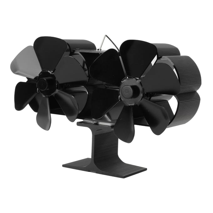 Ventilateur de cheminée à double tête 6 pales Puissance thermique Noir Ventilateur de poêle Résistant aux hautes températures black