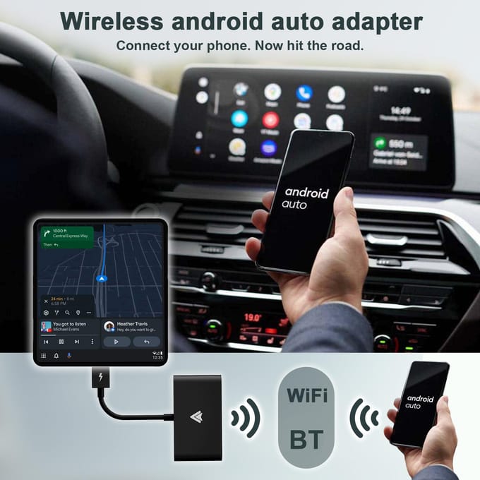 Draadloze Android Auto Adapter, Android Auto Dongle Vervanging voor Samsung Oneplus, Plug & Play, Type 2