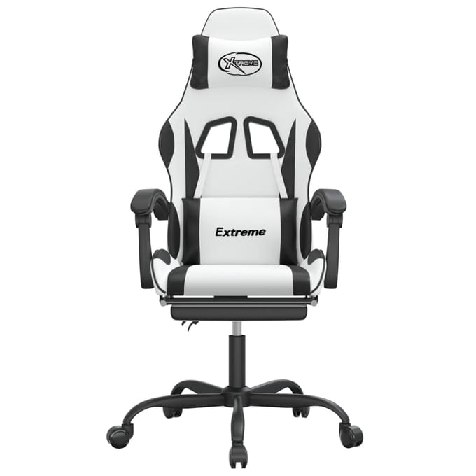 vidaXL - Gamestoel - met - voetensteun - kunstleer - wit - en - zwart