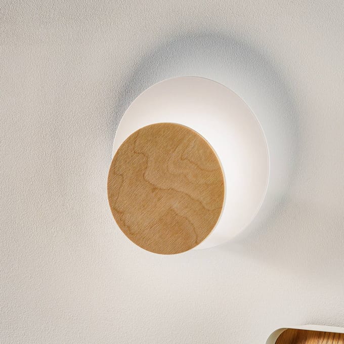 EMIBIG LIGHTING Wandlamp Circle in wit, decorplaat hout licht