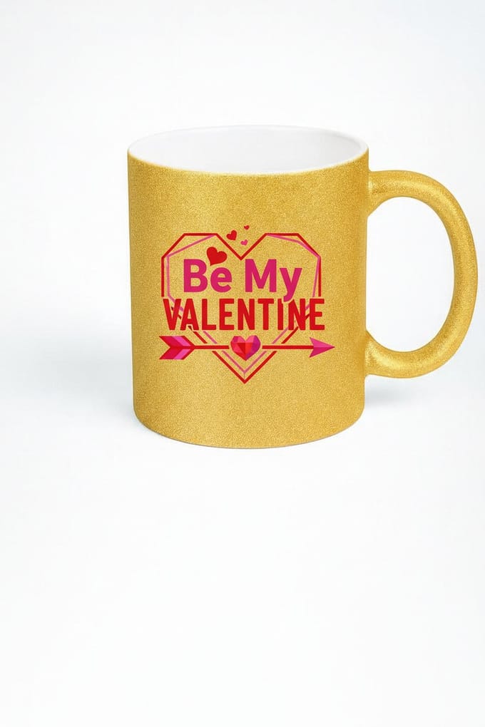 Gouden Glitter Mok "Be My Valentine" - Romantisch Valentijn Cadeau