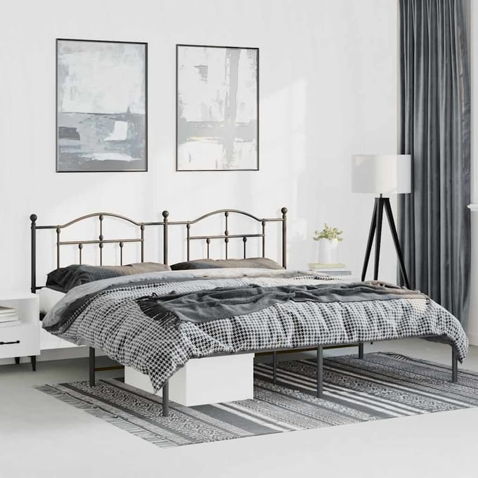 vidaXL - Bedframe - met - hoofdbord - metaal - zwart - 183x213 - cm