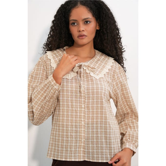 Dames Geruite Viscose Poplin Overhemd