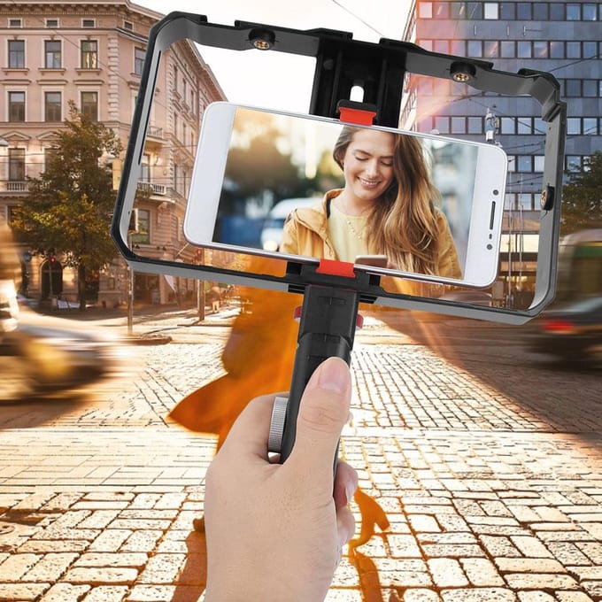 Universele Mobiele Telefoon Handheld Kooi Telefoon Stabilisator Live Opname Volgshot black