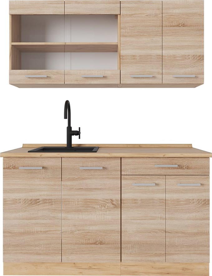 Vicco R-Line Eenpersoonskeuken – 140 cm, WB Eik Sonoma/Goudkraft eik
