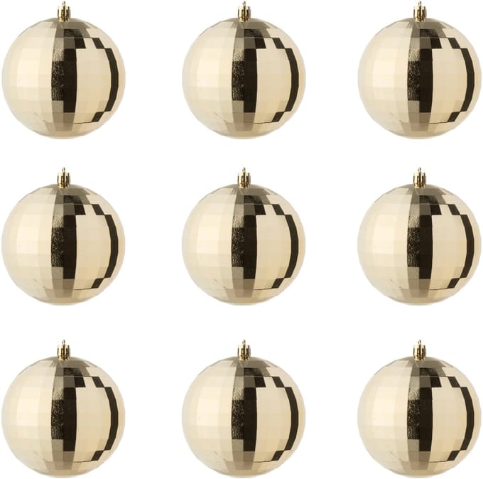 J-Line kerstbal Disco - kunststof - goud - doos van 9