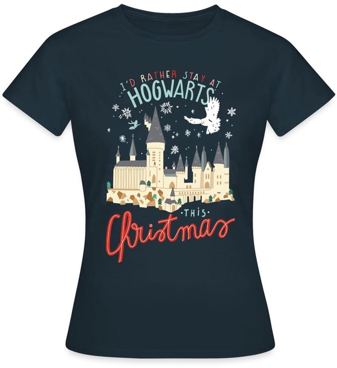 Harry Potter Kerstmis Ik Blijf Liever Op Hogwarts T-Shirt Dames
