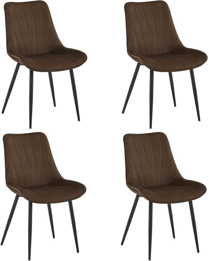 Colenis - Lesedi Eetkamerstoel - Set Van 4 - Bruin - Fluweel - Velvet - Industrieel
