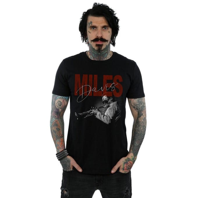 Miles Davis Heren Distressed Foto T-shirt L zwart
