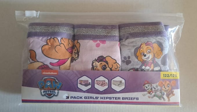Paw Patrol Skye Hipster Maat 122-128 3 stuks (paarse rand)
