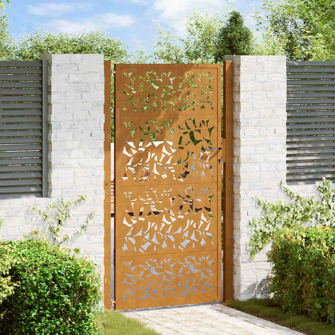 vidaXL - Poort - met - bladontwerp - 100x175 - cm - weervast - staal