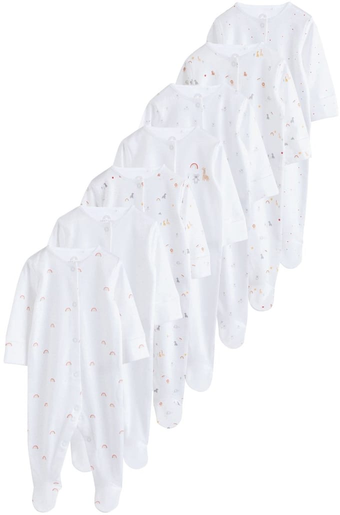 Next - Pasgeboren unisex - Set van 7 babypyjama's met drukknopen - Wit