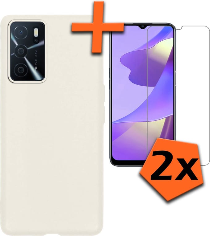 Hoes - Met 2x Screenprotector - Geschikt voor OPPO A16 - Sterk & Shockproof - Back Cover - Siliconen Case - Telefoon Hoes - Wit