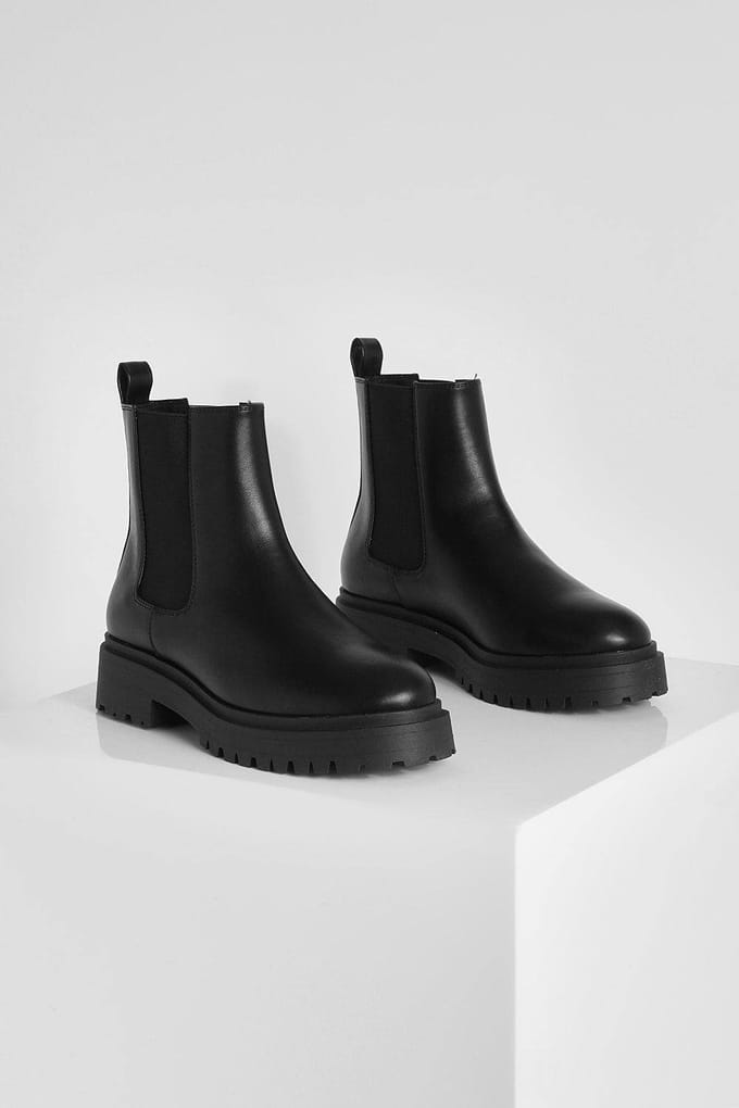 boohoo Dames Wide Fit Back Tab Chelsea Boots | Zwart | Maat: 37