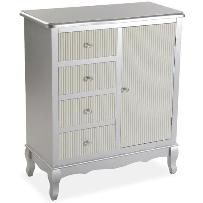 Chiffonnier - VERSA - Siena - 70x33x81,5 cm - MDF mélaminé - Argent et blanc blanc