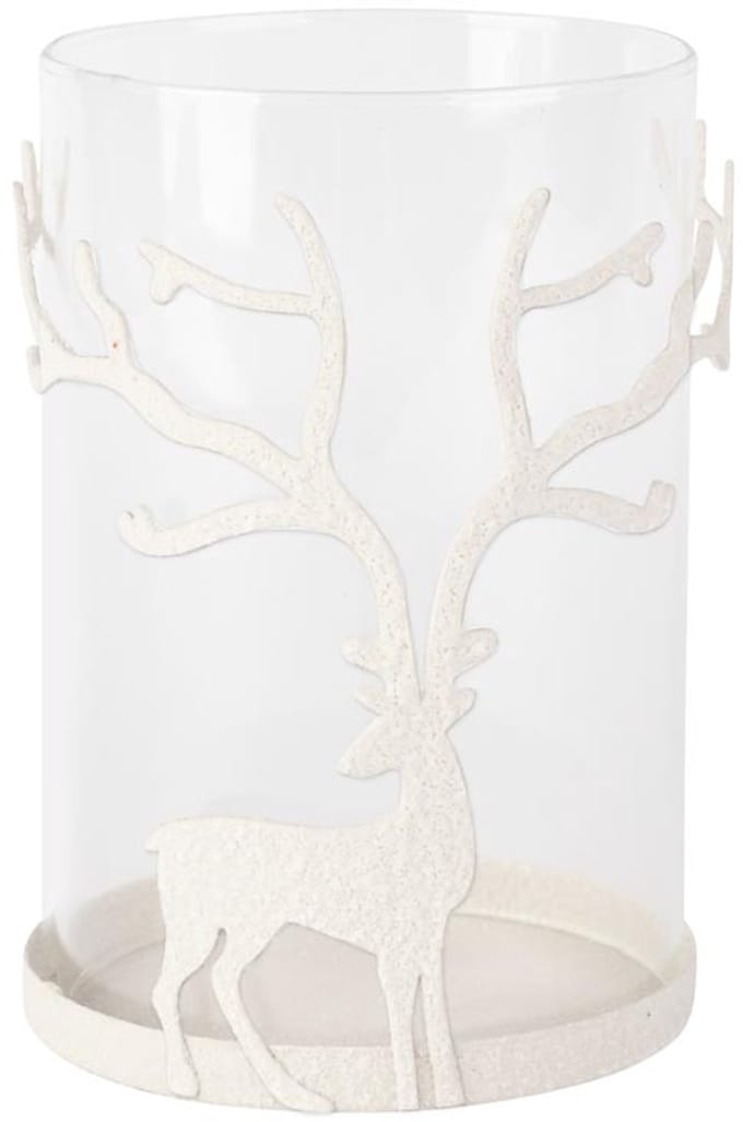 Dekoratief | Theelichthouder m/hert, wit/transparant, metaal/glas, 9x9x14cm | A255094