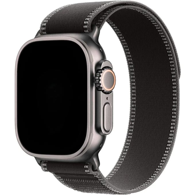 2+2 | Apple Watch Bandje Trail - Nylon - Zwart Houtskool - Zilver