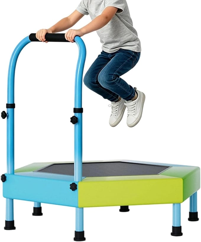 Mini Trampoline - Opvouwbaar Springspeelgoed - Actief Spelen - Verstelbare Handgreep - 3FT - Blauw