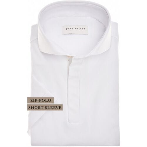 John Miller Polo Slim Plain Hyperstretch Short Sleeve Zip Collar Wit / male