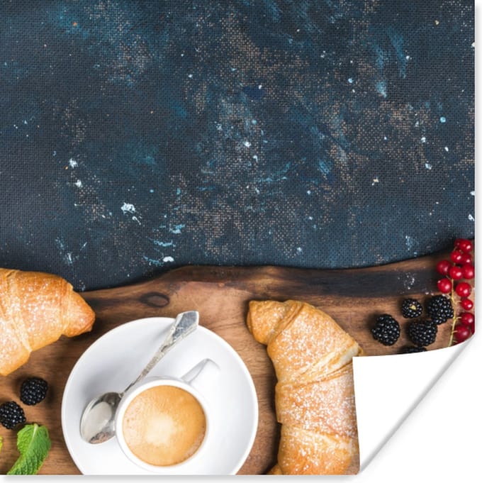 Poster Croissant - Fruit - Koffie - Keuken - 75x75 cm
