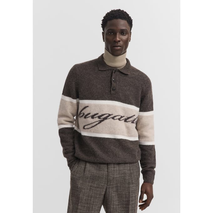 Bugatti Herren Poloshirt van wolmix met alpaca, colorblock
