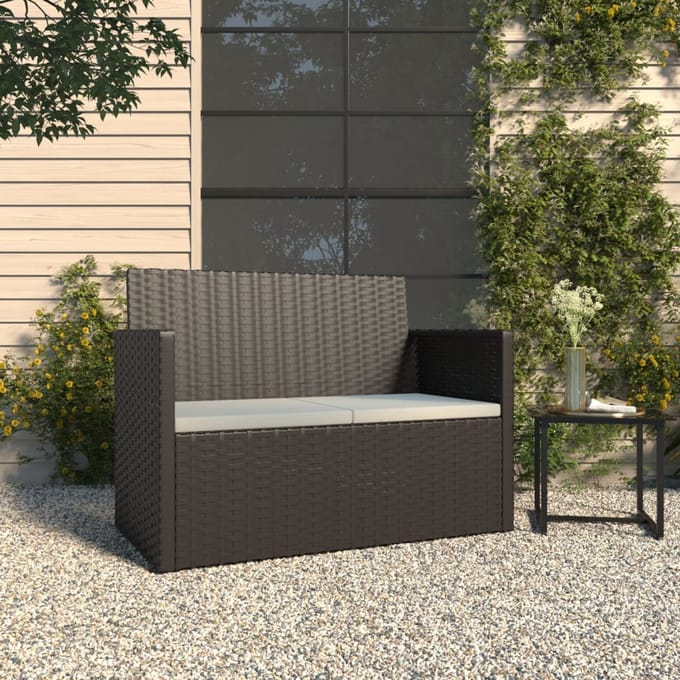 vidaXL - Tuinbank - met - kussens - 105 - cm - poly - rattan - zwart