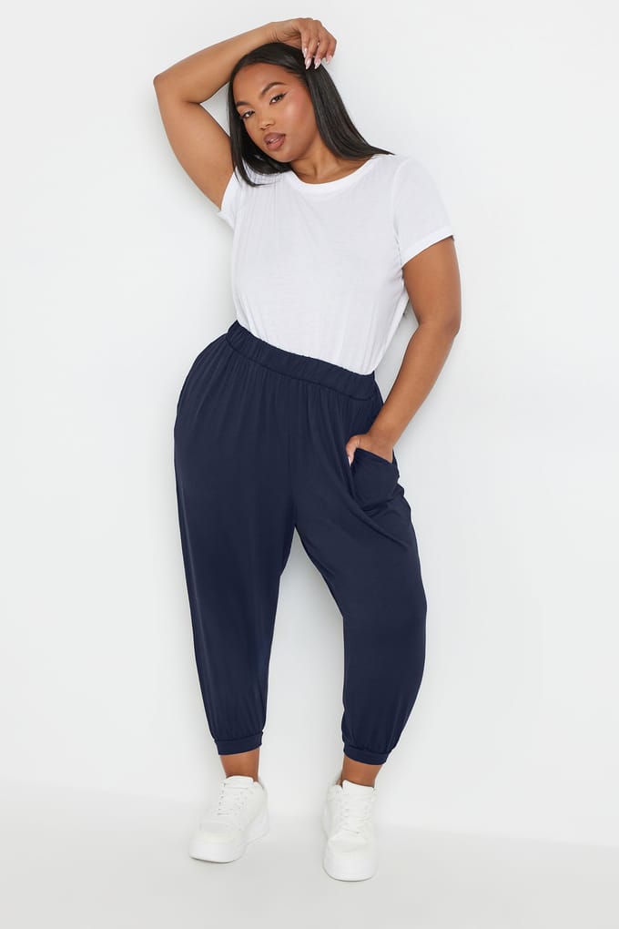 Yours Cropped Harembroek Van Jersey In Donkerblauw Size 62-64