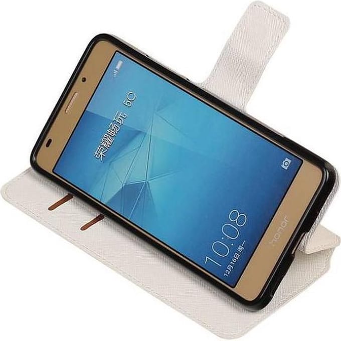 Cross Pattern TPU Bookstyle Wallet Case Hoesjes Geschikt voor Huawei Honor 5c Wit