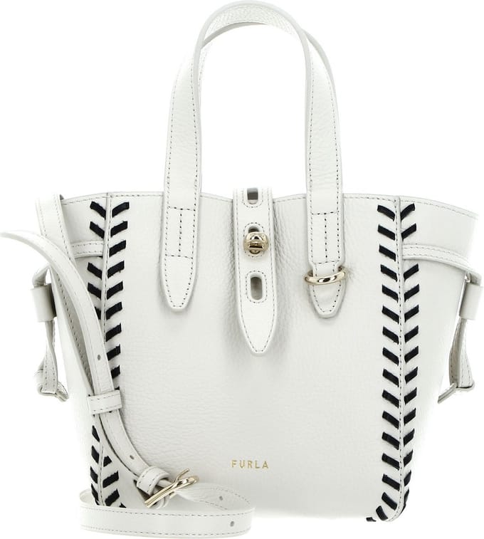 FURLA Leren Schoudertas Handtas Net Mini Tote Bag Marshmallow + Nero Crème