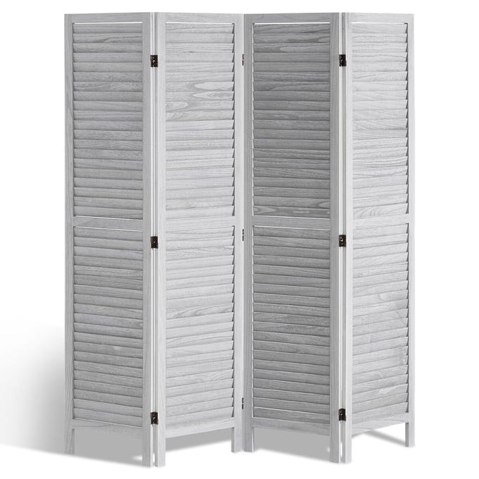 Paravent en Bois Séparateur de Pièce Écran de Confidentialité Séparateur à 4 Panneaux (Gris clair)