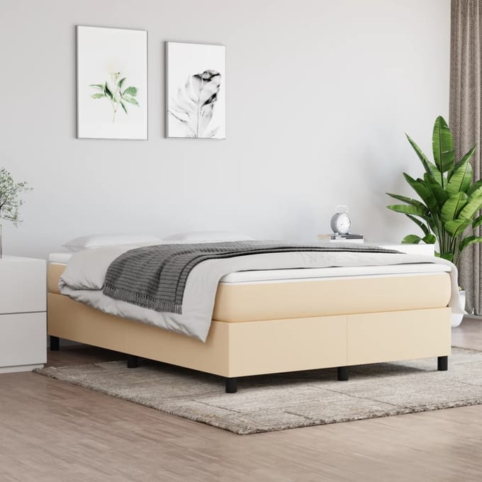vidaXL - Boxspring - bed - stof - crèmekleurig - 140x190 - cm
