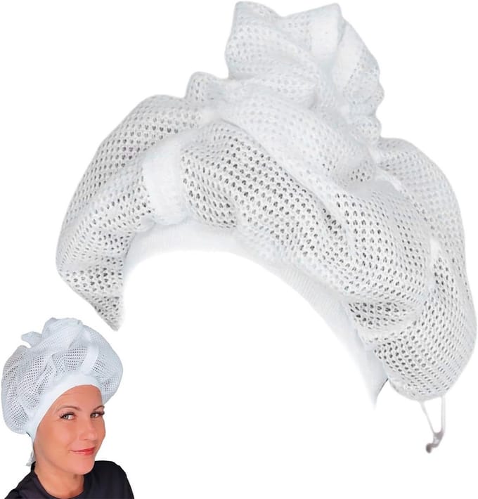 Net plopper kap - Krullend haar - Haar drogen - Verstelbaar trekkoord - 30 x 45 cm - Wit